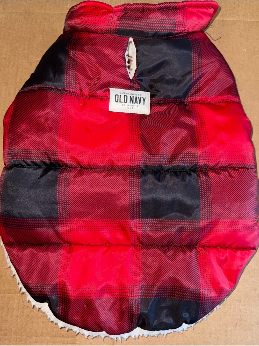 Old Navy Red & Black Plaid Puffer Pet Vest Medium A1